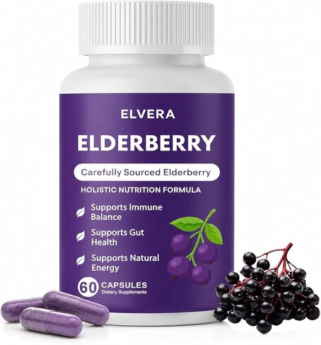 Elderberry - EIvera Gut Support Complex, Organic Black Elderberry Capsules, with Zinc & Vitamin C for Digestive Balance, Immune Support (1) in Saudi Arabia