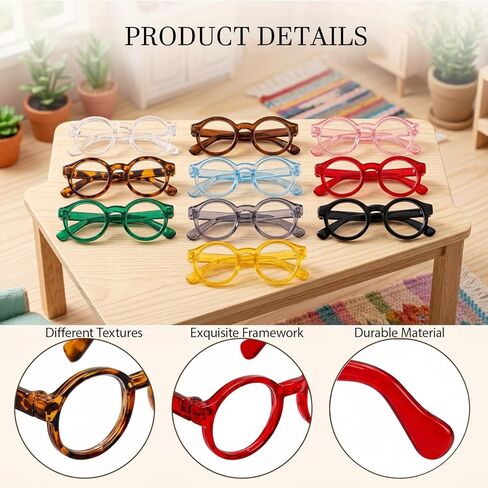 Doll Glasses, 10 Piece Assorted Color Doll Eyewear Set, Fashionable Accessories for Doll Play, Durable Plastic Doll Glasses for Various Doll Sizes in Saudi Arabia
