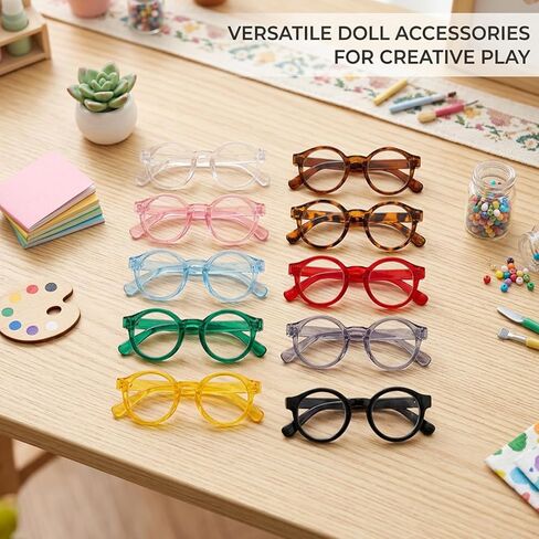 Doll Glasses, 10 Piece Assorted Color Doll Eyewear Set, Fashionable Accessories for Doll Play, Durable Plastic Doll Glasses for Various Doll Sizes in Saudi Arabia