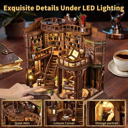 CLICLIET Book Nook Kit, DIY Book Nook Kits for Adults, 3D Wooden Puzzle Dollhouse House Kit, Tiny Miniature Model Bookshelf Decor Craft Kits with Led Light for Adults, Gifts for Family, Friends in Kuwait