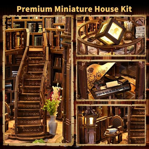 CLICLIET Book Nook Kit, DIY Book Nook Kits for Adults, 3D Wooden Puzzle Dollhouse House Kit, Tiny Miniature Model Bookshelf Decor Craft Kits with Led Light for Adults, Gifts for Family, Friends in Kuwait