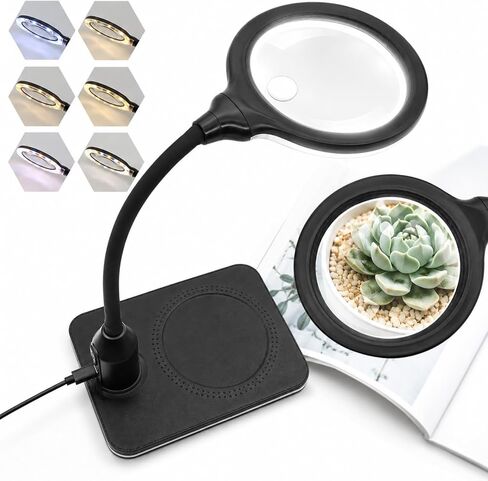 15X 30X Rechargeable Magnifying Glass with Light and Stand, 3600mAh 5 Inch LED Magnifier, 6 Color Modes, Flexible Gooseneck Desk Lamp for Jewelry, Reading, Hobbies & Close Work in Saudi Arabia