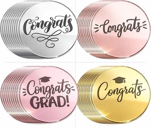 40 Pcs Graduation Cupcake Toppers Acrylic Mirror Disc Congratulations Grad Engraved Mirror Cake Topper Graduation cap Mirror Acrylic Cake Topper Round Picks Cupcake Decor for Graduate Party Supplies in Kuwait