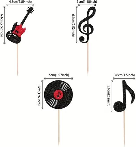 24 Pcs Music Notes Cupcake Toppers Glitter Guitar Rock Cupcake Picks Vinyl Record Cake Decorations for Retro Rock and Roll Music Theme Baby Shower Kids Birthday Party in Kuwait