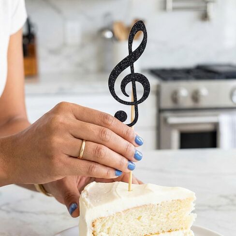24 Pcs Music Notes Cupcake Toppers Glitter Guitar Rock Cupcake Picks Vinyl Record Cake Decorations for Retro Rock and Roll Music Theme Baby Shower Kids Birthday Party in Kuwait