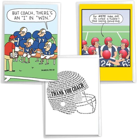 NobleWorks - Assortment Variety Bulk Pack of 3 School Teacher Thank You Greeting Cards (Coach) with Envelopes (3 Designs, 1 Each) Team Sports Stationary Notecards, Best Coach VC8126TYG-C1x3 in Kuwait
