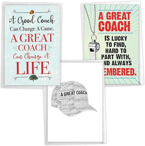 NobleWorks - Assortment Variety Bulk Pack of 3 School Teacher Thank You Greeting Cards (Coach) with Envelopes (3 Designs, 1 Each) Team Sports Stationary Notecards, Best Coach VC8126TYG-C1x3 in Kuwait