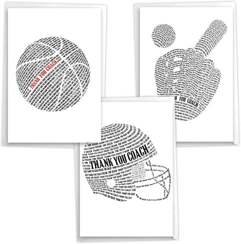 NobleWorks - Assortment Variety Bulk Pack of 3 School Teacher Thank You Greeting Cards (Coach) with Envelopes (3 Designs, 1 Each) Team Sports Stationary Notecards, Best Coach VC8126TYG-C1x3 in Kuwait