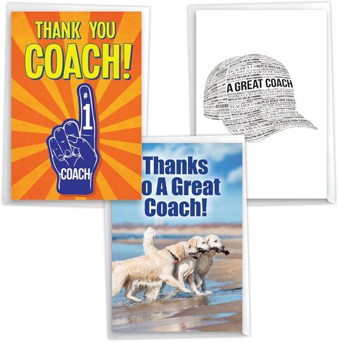 NobleWorks - Assortment Variety Bulk Pack of 3 School Teacher Thank You Greeting Cards (Coach) with Envelopes (3 Designs, 1 Each) Team Sports Stationary Notecards, Best Coach VC8126TYG-C1x3 in Kuwait