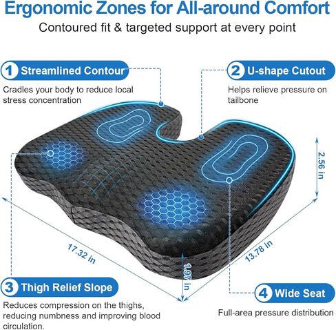 Car Seat Cushion for Driving Comfort & Support - Premium Memory Foam Seat Pad with Breathable Washable Cover, Non-Slip Bottom, Road Trip Essentials for Car Seats in Saudi Arabia