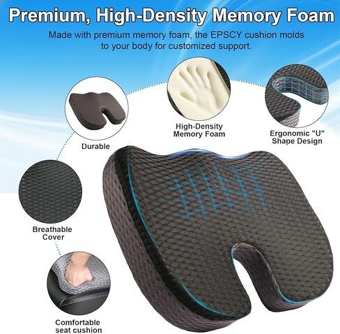 Car Seat Cushion for Driving Comfort & Support - Premium Memory Foam Seat Pad with Breathable Washable Cover, Non-Slip Bottom, Road Trip Essentials for Car Seats in Saudi Arabia