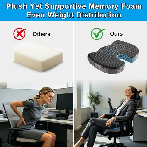 Car Seat Cushion for Driving Comfort & Support - Premium Memory Foam Seat Pad with Breathable Washable Cover, Non-Slip Bottom, Road Trip Essentials for Car Seats in Saudi Arabia