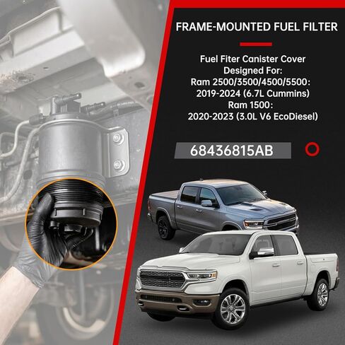 Diesel Fuel Filter Canister Cover for 2019-2024 Ram 2500 3500 4500 5500 6.7L Cummins, 2020-2024 Ram 1500 3.0L EcoDiesel, Replaces Mopar 68436815AB 68436815AA, Water Separator Cap in Saudi Arabia