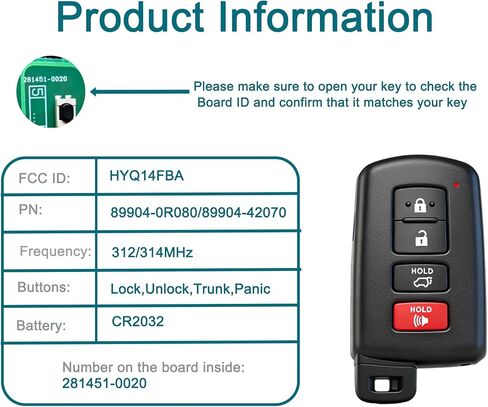 Smart Key Fob for Toyota RAV4 2013-2018, FengRKey Remote Control Key Fob Compatible for Toyota RAV4 2013-2018 HYQ14FBA 89904-0R080 89904-42070 281451-0020 in Saudi Arabia