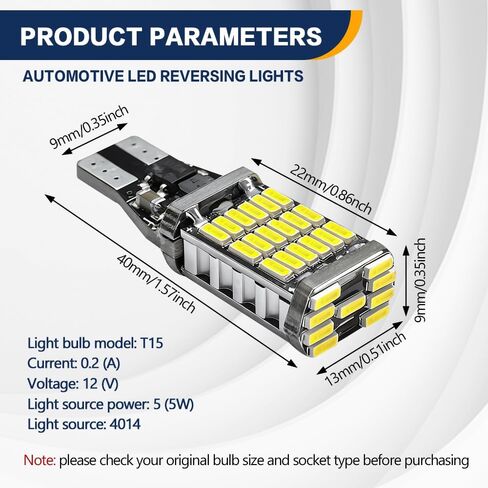 4 PCS LED Reverse Lights, T15 4014 45SMD Back Up Light Turn Signal Bulb, 6500K Super Bright Stop Light Bulbs Brake Lights Replacement for Cars Trucks RVs, Universal Car Accessories (White) in Saudi Arabia