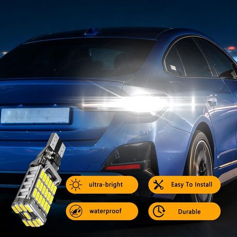 4 PCS LED Reverse Lights, T15 4014 45SMD Back Up Light Turn Signal Bulb, 6500K Super Bright Stop Light Bulbs Brake Lights Replacement for Cars Trucks RVs, Universal Car Accessories (White) in Saudi Arabia