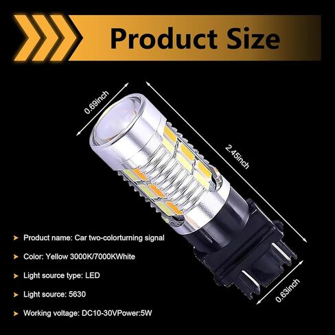 2 PCS 3157 Car LED Turn Signal Bulbs, T25 3047 3057 Dual Color Switchback Bulb, 20SMD Super Bright Indicator Light, Plug and Play Replacement for Most Trucks SUVs Cars (White & Yellow) in Saudi Arabia
