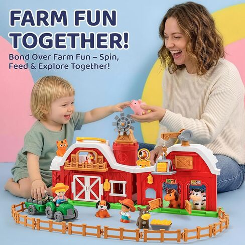 Toddler Farm Toys for 2 3 Year Old-All-in-One Barn Toy Set with Farm Animal Figures for Toddlers,Tractor&Fence,Educational Montessori-style Play Sets with Light&Sounds,Pretend Play Gift for Boys Girls in Saudi Arabia