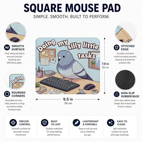 QIYUHOY Funny Pigeon Mouse Pad, Sarcastic Office Mouse Pads, Pigeon Gifts, Bird Gifts, Doing My Silly Little Tasks Non-Slip Rubber Base Mousepads for Home Office Dorm Desk Decor, 9.5x7.9 Inches in Saudi Arabia
