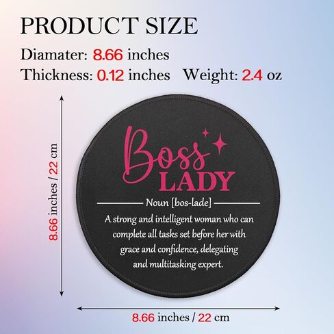 Boss Lady Mouse Pad for Desk, Boss Lady Definition, Round Mousepad with Non-Slip Rubber Base, Thank You Gifts for Female Entrepreneurs Leader, Funny Office Gifts for Women Manager Friend in Saudi Arabia