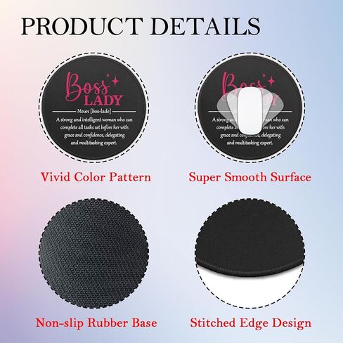Boss Lady Mouse Pad for Desk, Boss Lady Definition, Round Mousepad with Non-Slip Rubber Base, Thank You Gifts for Female Entrepreneurs Leader, Funny Office Gifts for Women Manager Friend in Saudi Arabia