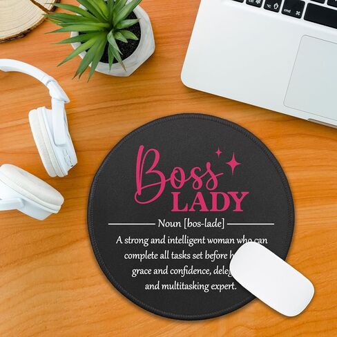 Boss Lady Mouse Pad for Desk, Boss Lady Definition, Round Mousepad with Non-Slip Rubber Base, Thank You Gifts for Female Entrepreneurs Leader, Funny Office Gifts for Women Manager Friend in Saudi Arabia