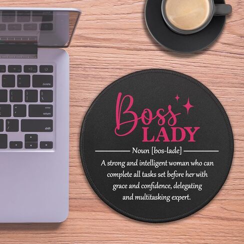 Boss Lady Mouse Pad for Desk, Boss Lady Definition, Round Mousepad with Non-Slip Rubber Base, Thank You Gifts for Female Entrepreneurs Leader, Funny Office Gifts for Women Manager Friend in Saudi Arabia
