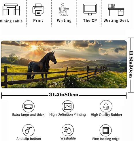 Horse Mouse Pad，Gaming Keyboard Desk Mat，Laptop Computer Protector with Non-Slip Rubber Base，Large Extended MousePads Gifts for Office Home，Deskmat Decor 31.5" x 11.8" in Saudi Arabia