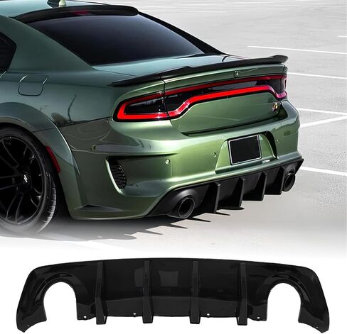 الناشر الخلفي متوافق مع موديلات 2020-2023 Charger Widebody SRT Hellcat Scat Pack فقط، ناشر المصد الخلفي PP مع 4 زعانف سمك القرش، أسود لامع in Kuwait