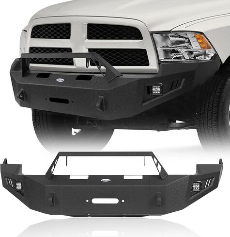 Hooke Road Ram 1500 Front Bumper, Full Width Offroad Bumper w/Winch Plate & LED Lights for 2009 2010 2011 2012 Dodge Ram 1500 Trucks in Kuwait