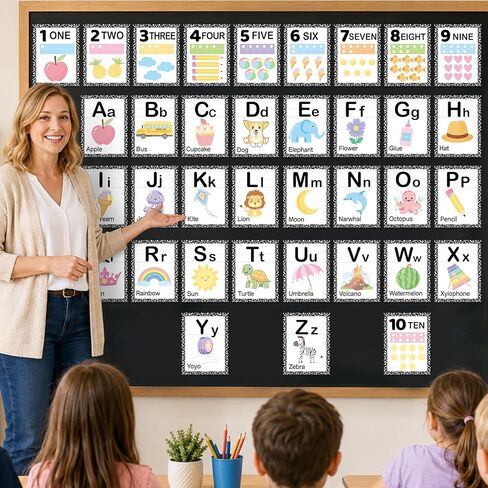 36 جهاز كمبيوتر شخصى تكوين لوحة الإعلانات الأبجدية مجموعة الباستيل ABC رقم خط ملصق للفصل الدراسي جدار ديكور رسائل الرسوم البيانية لوحة الإعلانات ديكور لمرحلة ما قبل المدرسة الابتدائية المعلم اللوازم المدرسية in Kuwait