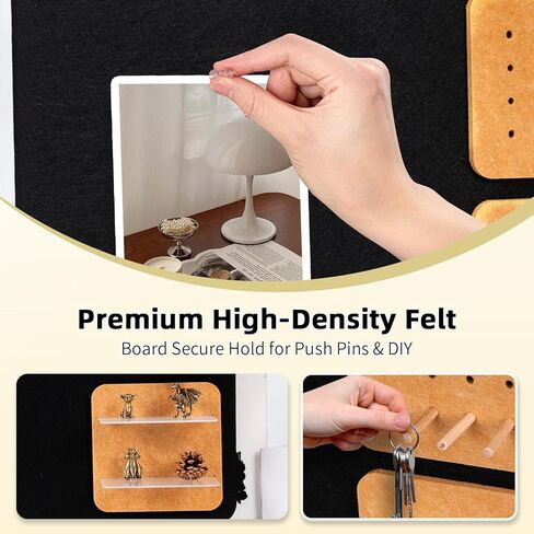 Wall Organizer Bulletin Board with Shelves and Key Holder, 2-in-1 Felt Pin Board for Photos, Notes, Keys and Small Accessories, Memo Board for Home Office Dorm, Black/Tan, 15.7"x23.6" in Saudi Arabia