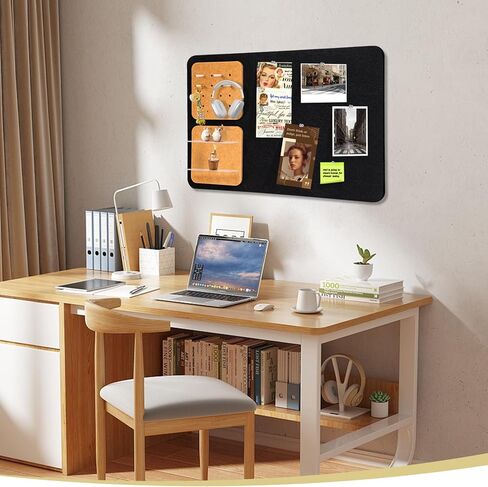Wall Organizer Bulletin Board with Shelves and Key Holder, 2-in-1 Felt Pin Board for Photos, Notes, Keys and Small Accessories, Memo Board for Home Office Dorm, Black/Tan, 15.7"x23.6" in Saudi Arabia