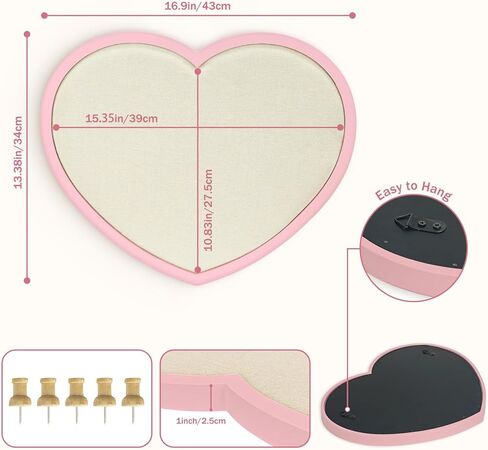 Heart-Shaped Bulletin Board with Linen, Cork Board Alternative for Wall, Approx. 17 x 15 inch Pin Board for Office, Home, School, Valentine's Decor(PK-AX-MB) in Saudi Arabia