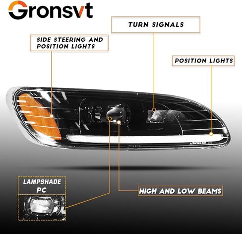 Headlights for Peterbilt 387 325 330 335 337 340 348 382 384 386 Truck High and Low Beam Bulb Left Driver and Right Passenger Side Pair LED Headlamp(Black) in Kuwait