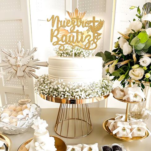Nuestro Bautizo Cake Topper، الشركة الإسبانية الأولى المقدسة، Cross Dove My Confirmation، المعمودية الدينية، عيد الميلاد الأول، لوازم تزيين حفلات استقبال المولود الجديد، بريق ذهبي in Kuwait