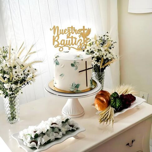 Nuestro Bautizo Cake Topper، الشركة الإسبانية الأولى المقدسة، Cross Dove My Confirmation، المعمودية الدينية، عيد الميلاد الأول، لوازم تزيين حفلات استقبال المولود الجديد، بريق ذهبي in Kuwait