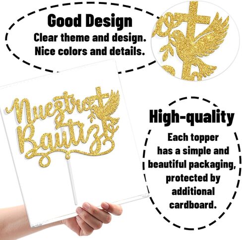 Nuestro Bautizo Cake Topper، الشركة الإسبانية الأولى المقدسة، Cross Dove My Confirmation، المعمودية الدينية، عيد الميلاد الأول، لوازم تزيين حفلات استقبال المولود الجديد، بريق ذهبي in Kuwait