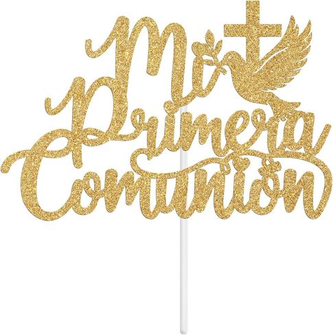 Nuestro Bautizo Cake Topper، الشركة الإسبانية الأولى المقدسة، Cross Dove My Confirmation، المعمودية الدينية، عيد الميلاد الأول، لوازم تزيين حفلات استقبال المولود الجديد، بريق ذهبي in Kuwait