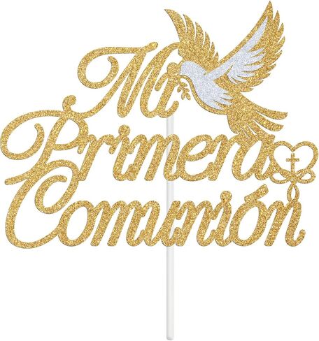 Nuestro Bautizo Cake Topper، الشركة الإسبانية الأولى المقدسة، Cross Dove My Confirmation، المعمودية الدينية، عيد الميلاد الأول، لوازم تزيين حفلات استقبال المولود الجديد، بريق ذهبي in Kuwait
