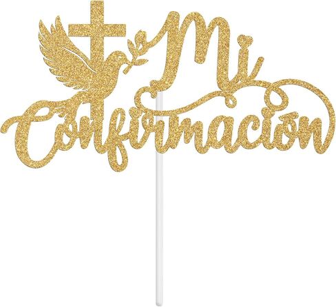 Nuestro Bautizo Cake Topper، الشركة الإسبانية الأولى المقدسة، Cross Dove My Confirmation، المعمودية الدينية، عيد الميلاد الأول، لوازم تزيين حفلات استقبال المولود الجديد، بريق ذهبي in Kuwait