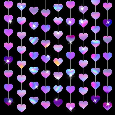 130 Feet Glitter Heart Garland Banners Kpop Decorations Hanging Bunting Hearts Purple Heart Streamers Double Side Decor Twinkle Garlands for Movie Anime Purple Wedding Dance Birthday Party Supplies in Kuwait