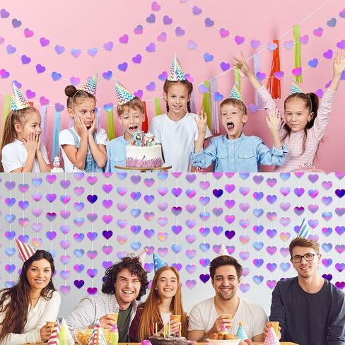 130 Feet Glitter Heart Garland Banners Kpop Decorations Hanging Bunting Hearts Purple Heart Streamers Double Side Decor Twinkle Garlands for Movie Anime Purple Wedding Dance Birthday Party Supplies in Kuwait