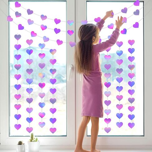 130 Feet Glitter Heart Garland Banners Kpop Decorations Hanging Bunting Hearts Purple Heart Streamers Double Side Decor Twinkle Garlands for Movie Anime Purple Wedding Dance Birthday Party Supplies in Kuwait