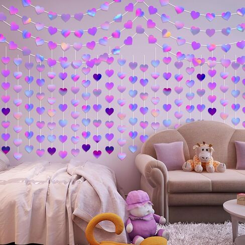 130 Feet Glitter Heart Garland Banners Kpop Decorations Hanging Bunting Hearts Purple Heart Streamers Double Side Decor Twinkle Garlands for Movie Anime Purple Wedding Dance Birthday Party Supplies in Kuwait
