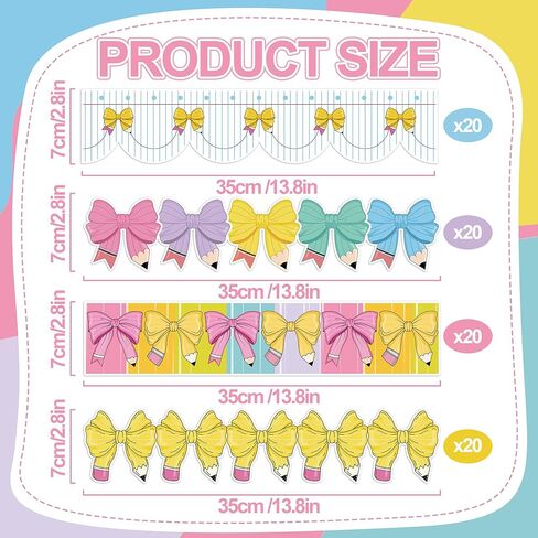 Pencil Coquette Bow Bulletin Board Border Composition Pencil Bowknot Die Cut Trim Border Colorful Cute Bow & Pencil Classroom Self-Adhesive Decoration for Back to School Chalkboard Door Wall Supplies in Saudi Arabia