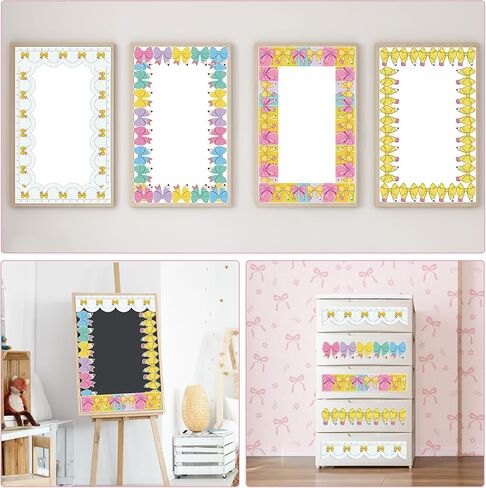 Pencil Coquette Bow Bulletin Board Border Composition Pencil Bowknot Die Cut Trim Border Colorful Cute Bow & Pencil Classroom Self-Adhesive Decoration for Back to School Chalkboard Door Wall Supplies in Saudi Arabia