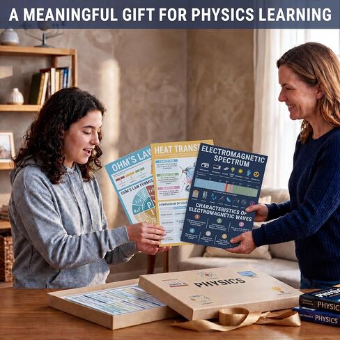 BrightenKidz 16 حزمة من ملصقات العلوم الفيزيائية للمدرسة المتوسطة والثانوية، 11 × 17 مخطط تعليمي مادي مغلف للعودة إلى المدرسة، يجب أن يكون ديكور المدرسة المنزلية في الفصل الدراسي، نيوتن - قانون أوم، موجة، قوة in Kuwait