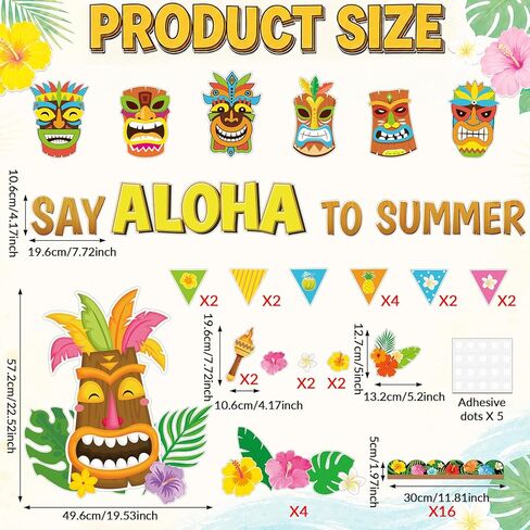 Summer Bulletin Board Decoration Set Hawaiian Luau Classroom Decorations Say Aloha to Summer Tropical Tiki Totem Floral Cutouts for Holiday Party Supplies School Home Office Chalkboard Wall Decor in Kuwait