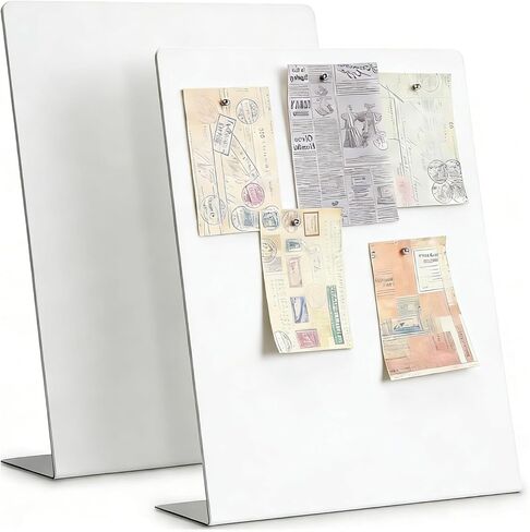 Magnet Board 7.87 x5.31 x 3.93 Stand Mini White Metal Tabletop Memo Standing Magnetic Board for Desk - Magnetic Display for Back to School Menu Table， Photos，Memos (White*2, 20 * 13.5 * 10cm) in Kuwait